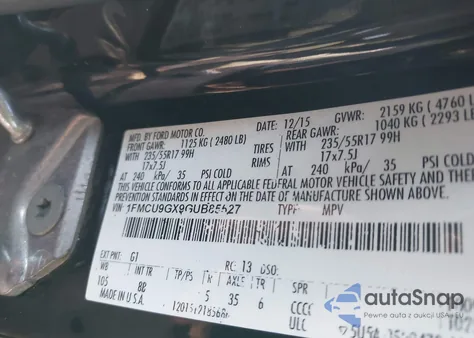 2016 Ford Escape Se из США, поврежденный, VIN 1FMCU9GX9GUB85527